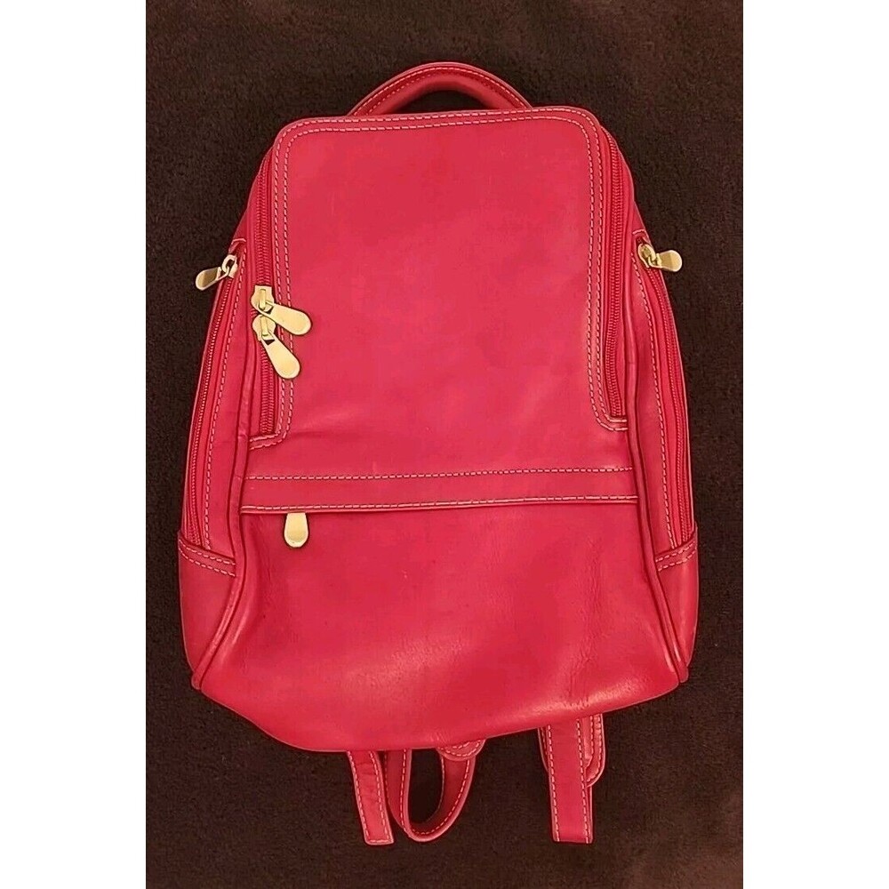 Le Donne Red Leather Mid Size Woman's Backpack/Purse Colombian Leather Bag